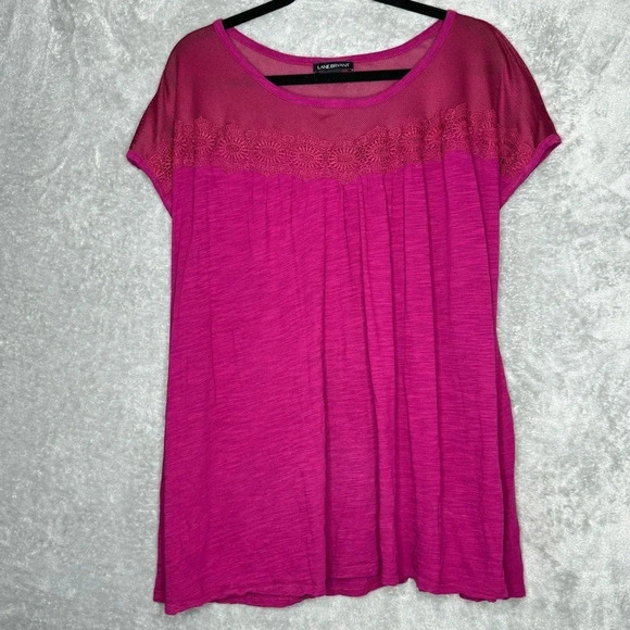 Lane Bryant 22 24 2X Shirt Top Purple Solid Cap Short Sleeve Round Neck - Picture 1 of 7